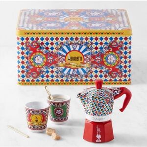 Bialetti Moka Dolce & Gabbana 2-Cup Espresso Cups & Stirrers Gift Set, Carretto